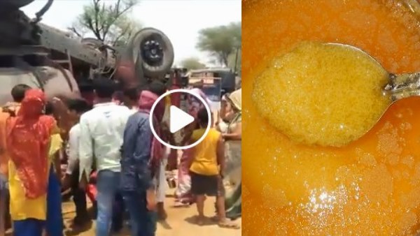 सीकर में पलट चुका है घी से भरा टैंकर