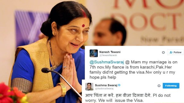 Sushma Swaraj tweet for Marriage Of Jodhpur Naresh tewani with Pakistani priya bachani
