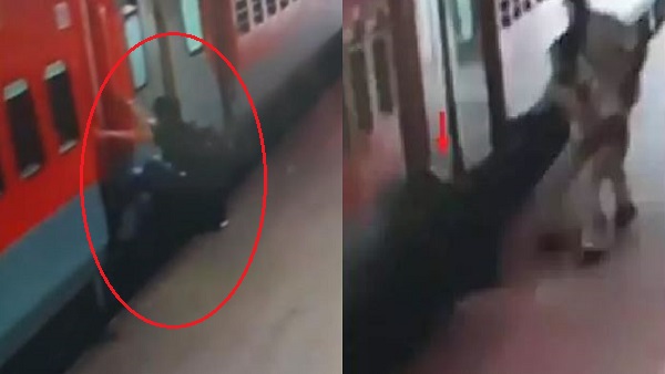 चलती ट्रेन में चढ़ने की कोशिश में नीचे गिरने लगा युवक
