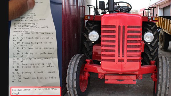 ट्रैक्टर चालाक का काटा 59 हजार रु का चालान