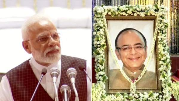PM Narendra Modi at prayer meet for late Arun Jaitley in Delhi amit shah rajnath singh PM Narendra Modi at prayer meet for late Arun Jaitley in Delhi amit shah rajnath singh