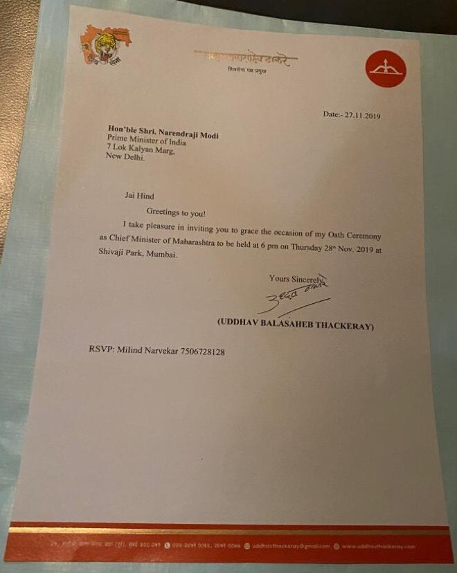 Uddhav Thackeray has talked to PM Narendra Modi over phone and invited him for oath taking ceremony