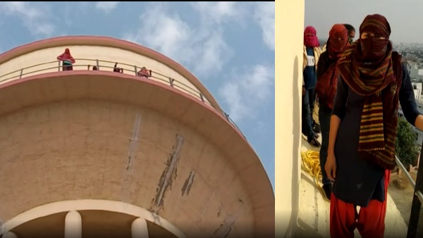 female candidate of School lecturer recruitment exam climbed on water tank in Jaipur. female candidate of School lecturer recruitment exam climbed on water tank in Jaipur.