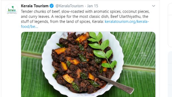 Kerala Tourism sharing beef recipe on Twitter on Makar Sankranti Minister K Surendran 