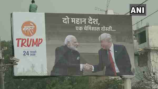 Posters of PM Narendra Modi and US President Donald Trump visit to Agra