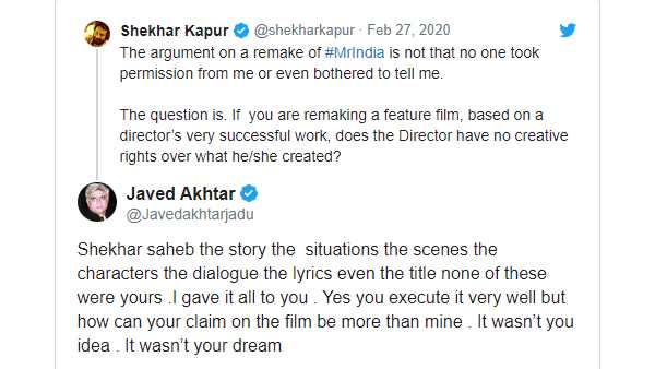 Javed Akhtar To Shekhar Kapur How Can You Claim On Mr India Be More Than Mine 