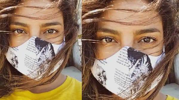चेहरे पर मास्क के साथ घर से बाहर निकलीं प्रियंका
