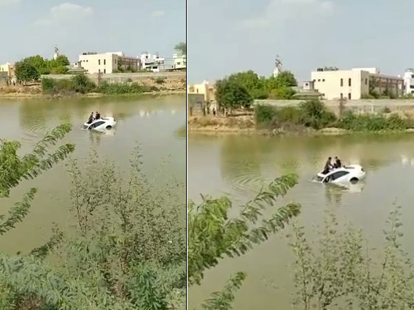 डूबने से पहले पति—पत्‍नी दोनों कार की छत पर चढ़े