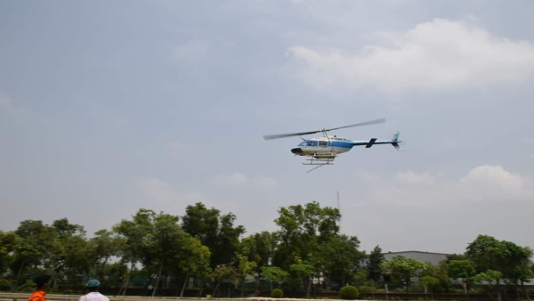 Medicine will be sprayed on Locusts by a helicopter