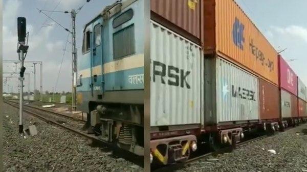 इलेक्ट्रिक लाइन पर दौड़ी पहली डबल-स्टैक कंटेनर ट्रेन