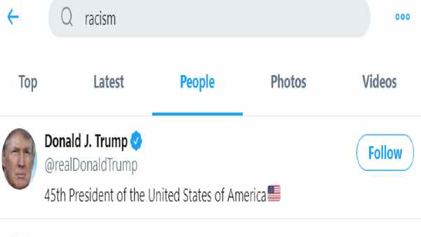 Trumps account comes on top on racist search on Twitter, may deepen controversy Trumps account comes on top on racist search on Twitter, may deepen controversy