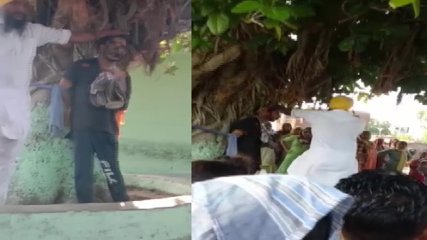 man tied to tree,thrashed garlanded with shoes allegedly by group of people in Ludhiana man tied to tree,thrashed garlanded with shoes allegedly by group of people in Ludhiana