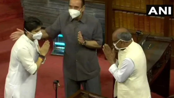 Jyotiraditya Scindia came face to face in parliament with former Congress colleague Digvijaya Singh Jyotiraditya Scindia came face to face in parliament with former Congress colleague Digvijaya Singh