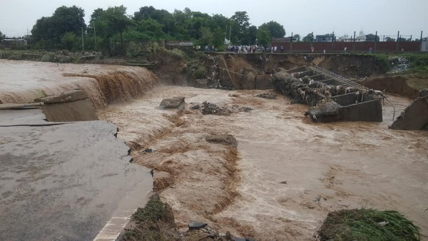 Bridge On River Collapses After Heavy Rain In Jammu Bridge On River Collapses After Heavy Rain In Jammu