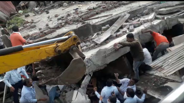 Three-storey building collapsed in Dewas Madhya Pradesh Three-storey building collapsed in Dewas Madhya Pradesh