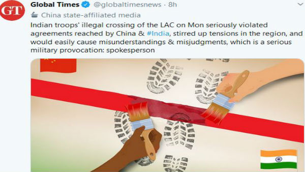 चीनी सरकार के मुखपत्र ग्लोबल टाइम्स का झूठा बयान