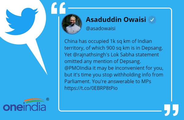 Asaduddin Owaisi says China occupied 1k sq km of Indian territory of which 900 sq km is in Depsang