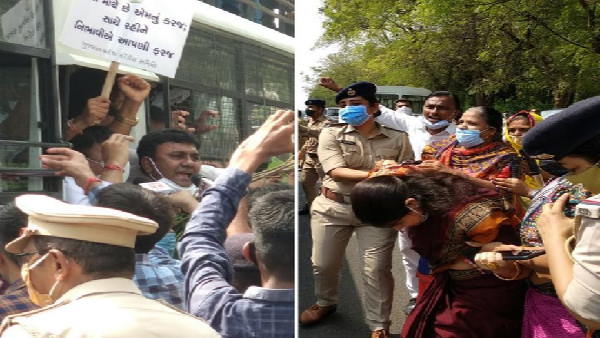 Congress Protest Against agricultural Bills In Gandhinagar, Police Detained many leaders Congress Protest Against agricultural Bills In Gandhinagar, Police Detained many leaders
