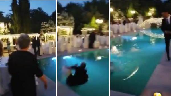 पूल में गिर जाती है बुजुर्ग महिला पूल में गिर जाती है बुजुर्ग महिला