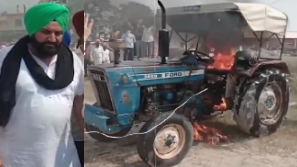 ट्रैक्टर में लगाई आग
