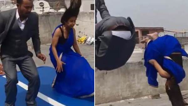 साड़ी में बैकफ्लिप करती हैं पारुल