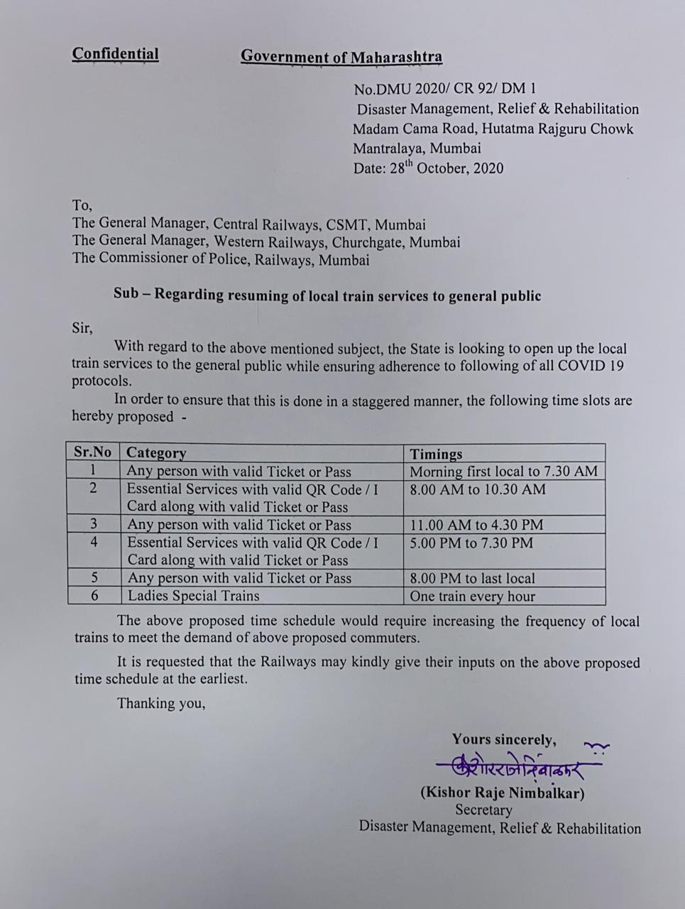 Maharashtra govt requests Railway Ministry to resume Mumbai local trains