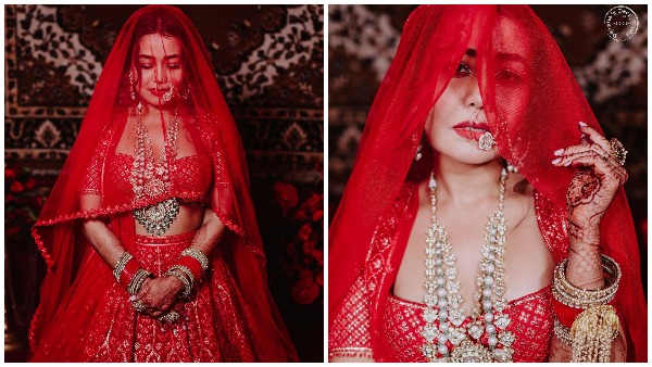 लाल जड़ाऊ लहंगे में नेहा दिखीं कमाल 