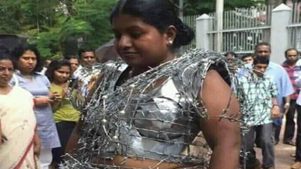 Is this woman wearing barbed wires in protest against Hathras incident Is this woman wearing barbed wires in protest against Hathras incident