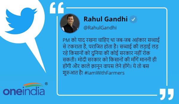 Rahul Gandhi slams Modi government, says No govt in world can stop farmers fighting battle for truth