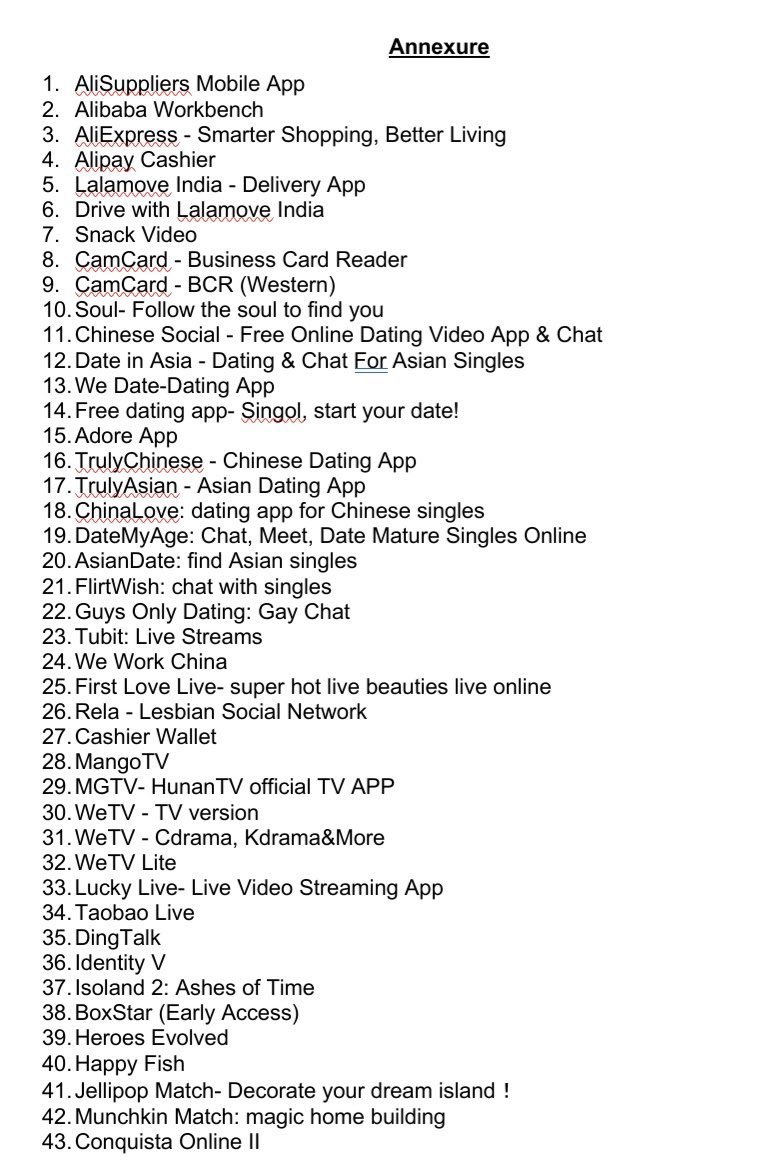 Govt of India blocks 43 mobile apps from accessing by users in India