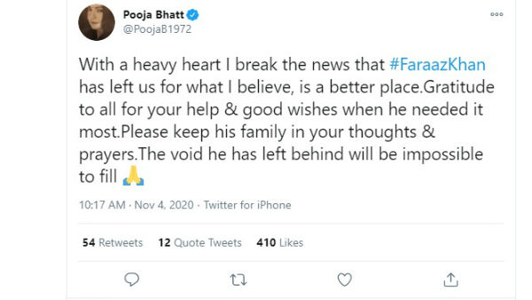 फराज बहुत बड़ा शून्य छोड़ गए हैं: पूजा भट्ट 