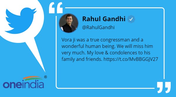 rahul gandhi says motilal Vora ji was a true congressman and a wonderful human being