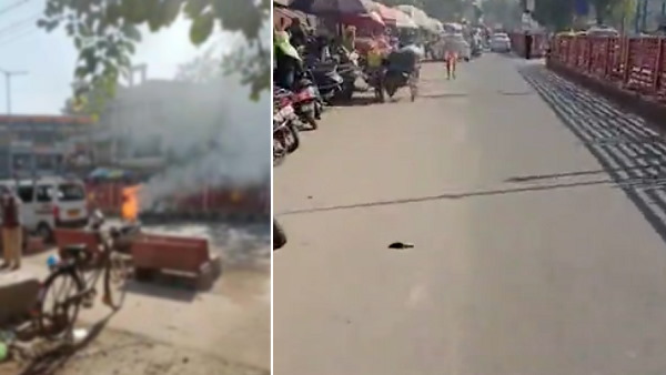 Patan: In the market a man Set Fire By Spraying Kerosene, People Run To Save life Patan: In the market a man Set Fire By Spraying Kerosene, People Run To Save life