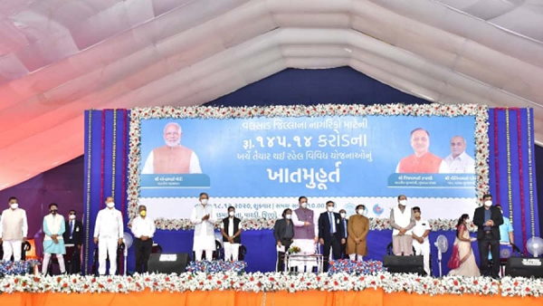 CM Vijay Rupani lays foundation of 145.14 crore worth five group water supply scheme for drinking water