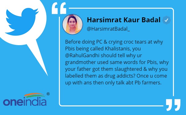 Harsimrat Badal Slams Rahul Gandhi, says crying croc tears Punjabis being called Khalistanis