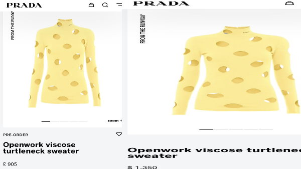 'सनी येलो' स्वेटर को £ 905 या लगभग 90,656 रुपये में बेच रहा है प्राडा