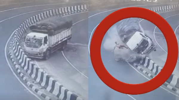 सीधे डिवाडर से जा भिड़ा ट्रक