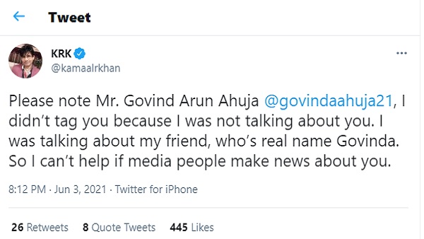 गोविंदा ने कहा था- सालों से मैं केआरके के संपर्क में नहीं हूं