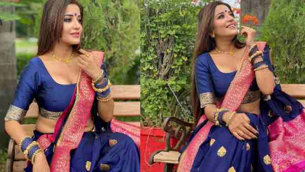 ब्लू कलर की साड़ी में बेहद खूबसूरत आ रही है नजर