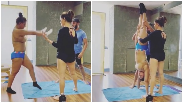 इनर वियर में योगा करते देखा गया राखी सावंत को