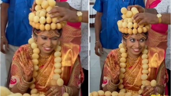 दुल्हन ने शादी पर पहना गोलगप्पों का ताज, गले में पहनी गोलगप्पों की माला