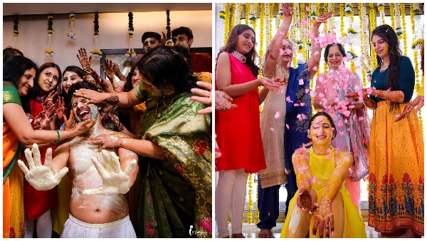 हल्दी में सराबोर दिखे राहुल और दिशा हल्दी में सराबोर दिखे राहुल और दिशा