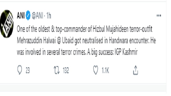 हंदवाड़ा एनकाउंटर में मारा गया हिजबुल का टॉप कमांडर हलवाई 