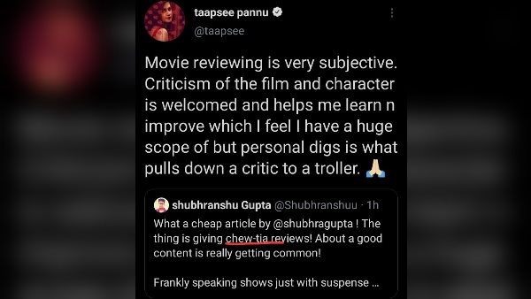 तापसी ने कहा समीक्षक उन पर व्यक्तिगत कटाक्ष कर रहे हैं