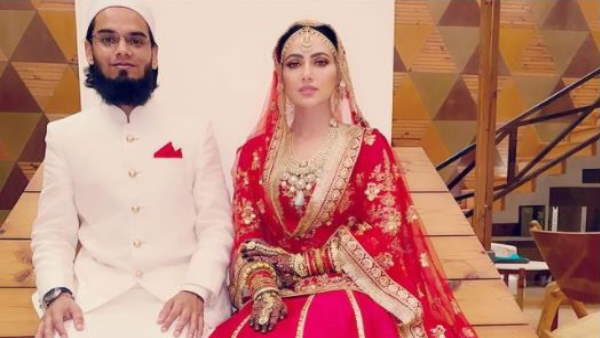 सफेद बुरके में ढकी नजर आईं सना खान 
