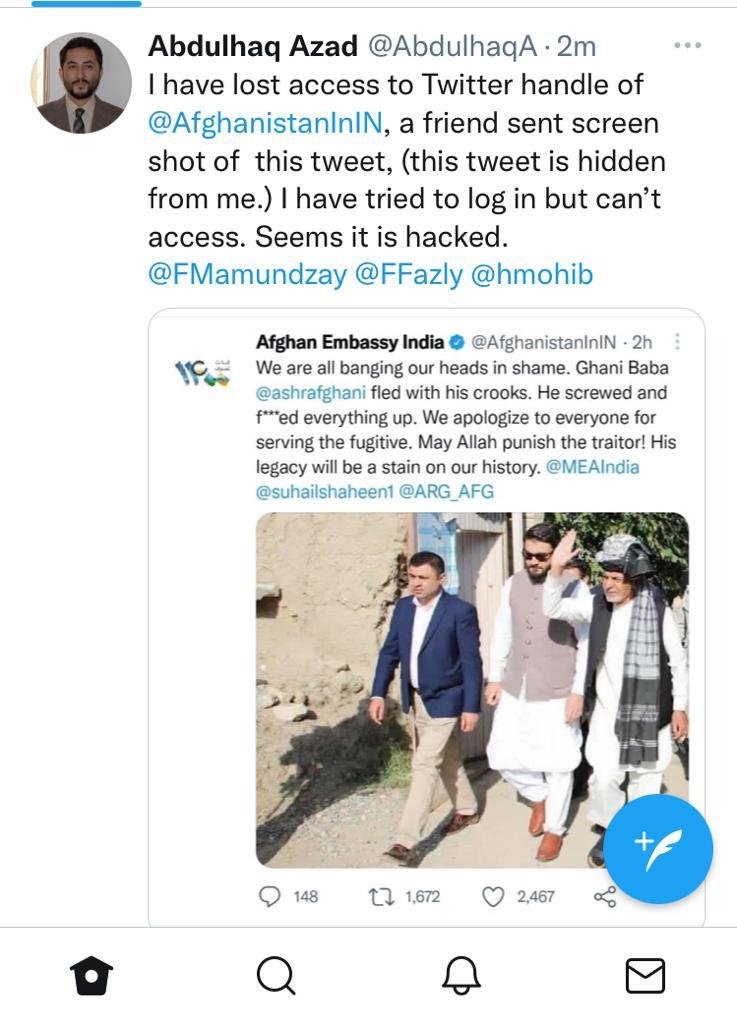 Twitter handle of Afghan Embassy India is hacked ashraf ghani kabul Twitter handle of Afghan Embassy India is hacked ashraf ghani kabul