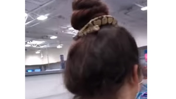 महिला बालों में सांप बांधकर करती है शॉपिंग महिला बालों में सांप बांधकर करती है शॉपिंग