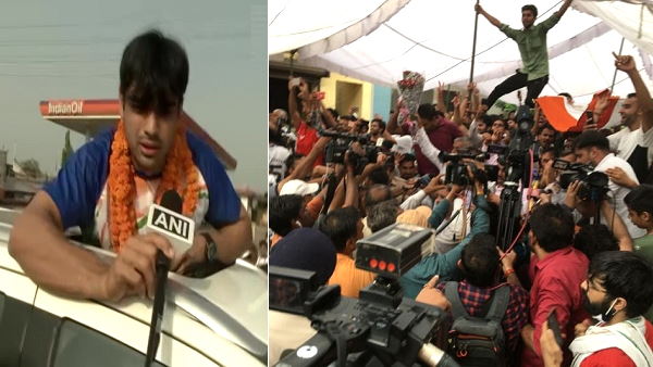 नीरज का गांव में जोरदार स्वागत