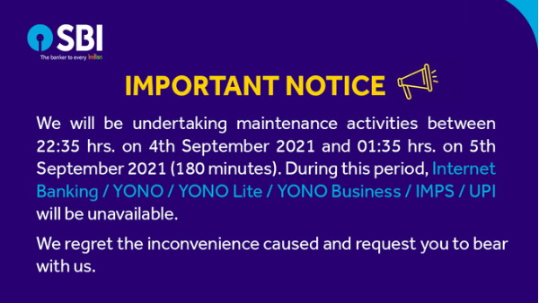 एसबीआई ने ग्राहकों को होने वाली असुविधा के लिए खेद भी जताया 