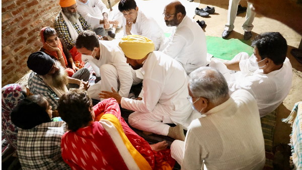 Congress leaders Rahul Gandhi, Priyanka Gandhi meet family members of farmer who died in Lakhimpur Kheri,